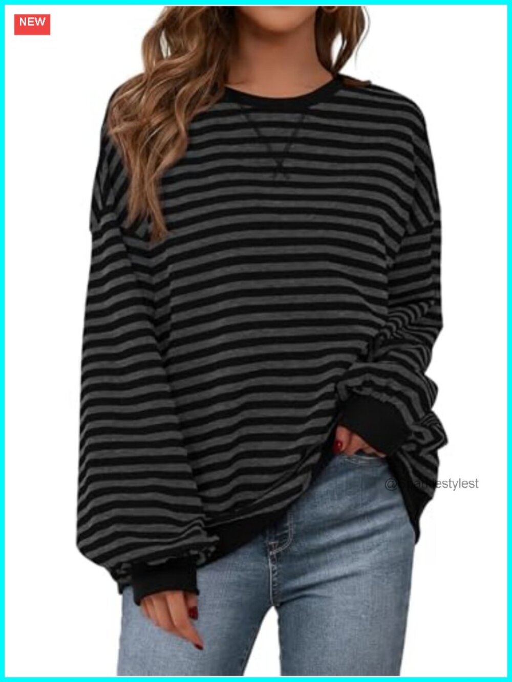 Oversized Striped Crewneck Sweatshirt Casual Loose Fit Pullover
